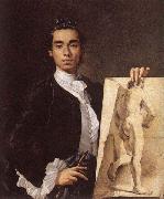 Luis Egidio Melendez Detail of Self-portrait Holding an Academic Study. oil on canvas